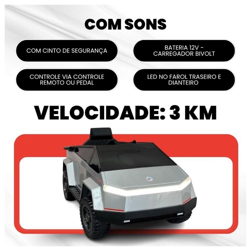 carro elétrico infantil unitoys supertruck 12v 3415 prata (mp)