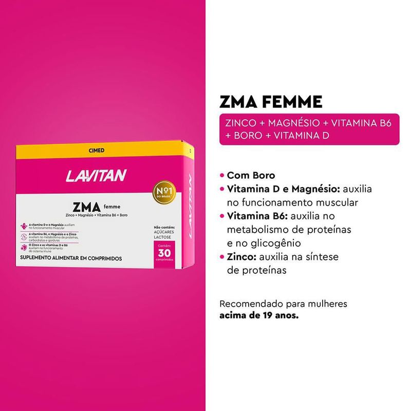 lavitan zma femme 30 comprimidos polivitamínico zinco magnésio vitamina b6 e boro cimed