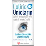 colírio uniclarin cloridrato de nafazolina 0,25mg/ml + maleato de feniramina 3mg/ml 15ml solução oftálmica união química