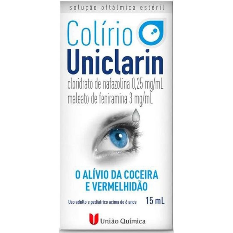 colírio uniclarin cloridrato de nafazolina 0,25mg/ml + maleato de feniramina 3mg/ml 15ml solução oftálmica união química