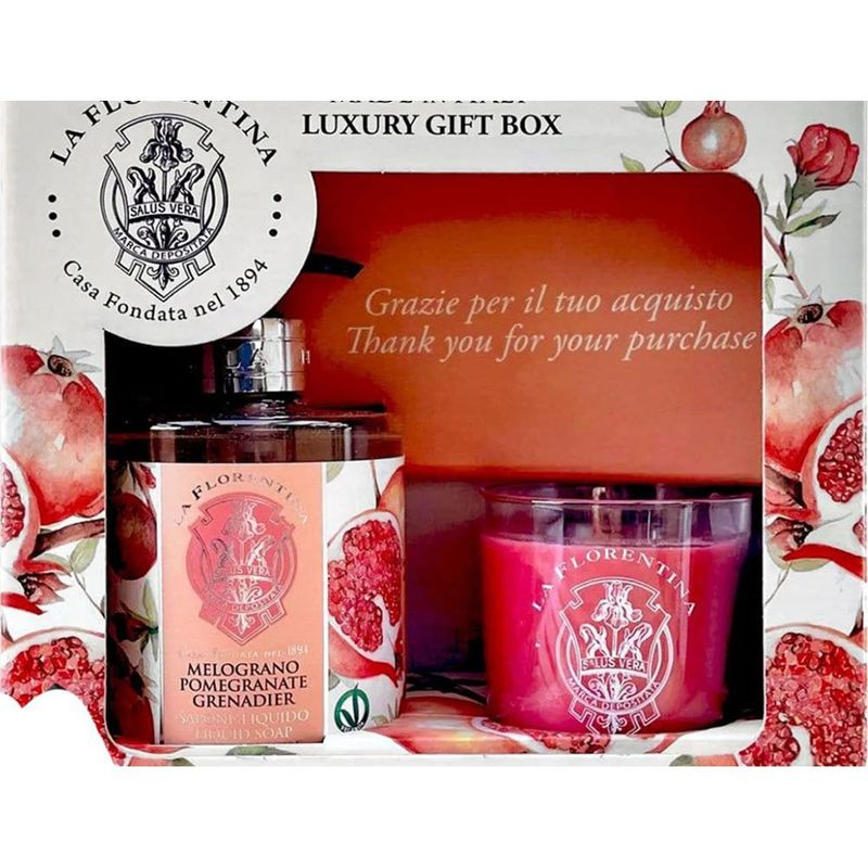 kit la florentina sabonete líquido 500ml e vela aromatizante pomegranate romã 135g