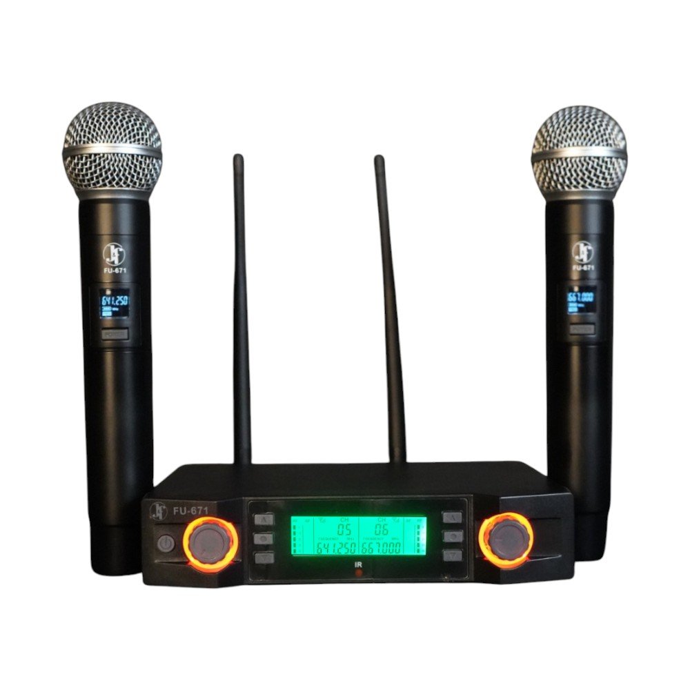 Microfone Duplo Sem Fio J&F Com Painel Digital FU-671 (MP)