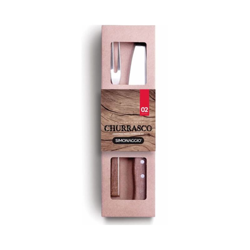 conjunto de talheres para churrasco simonaggio 2 peças inox cabo de madeira (mp)