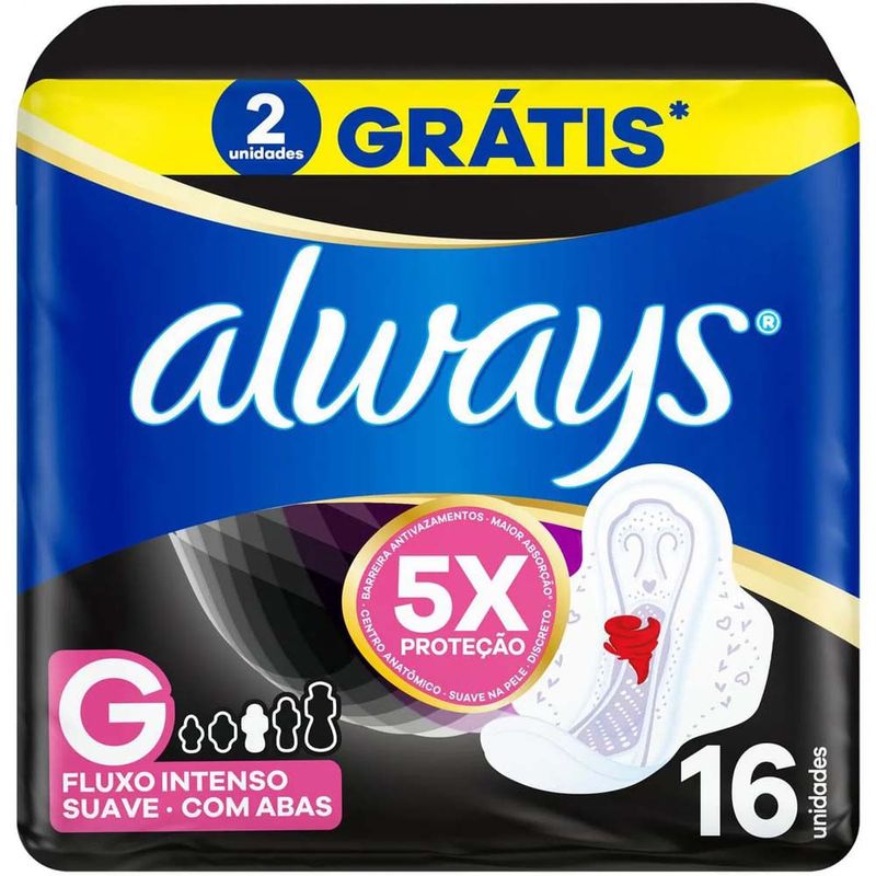 absorvente always noturno com abas suave g 16 unidades