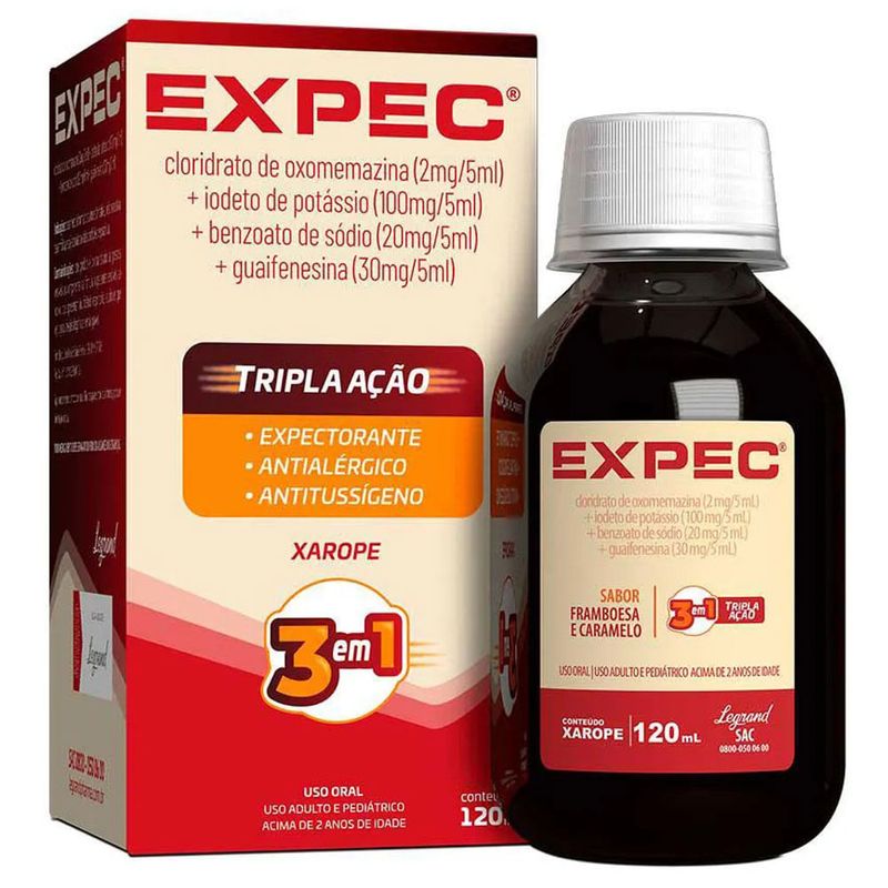 expec tripla ação 120ml xarope sabor framboesa e caramelo