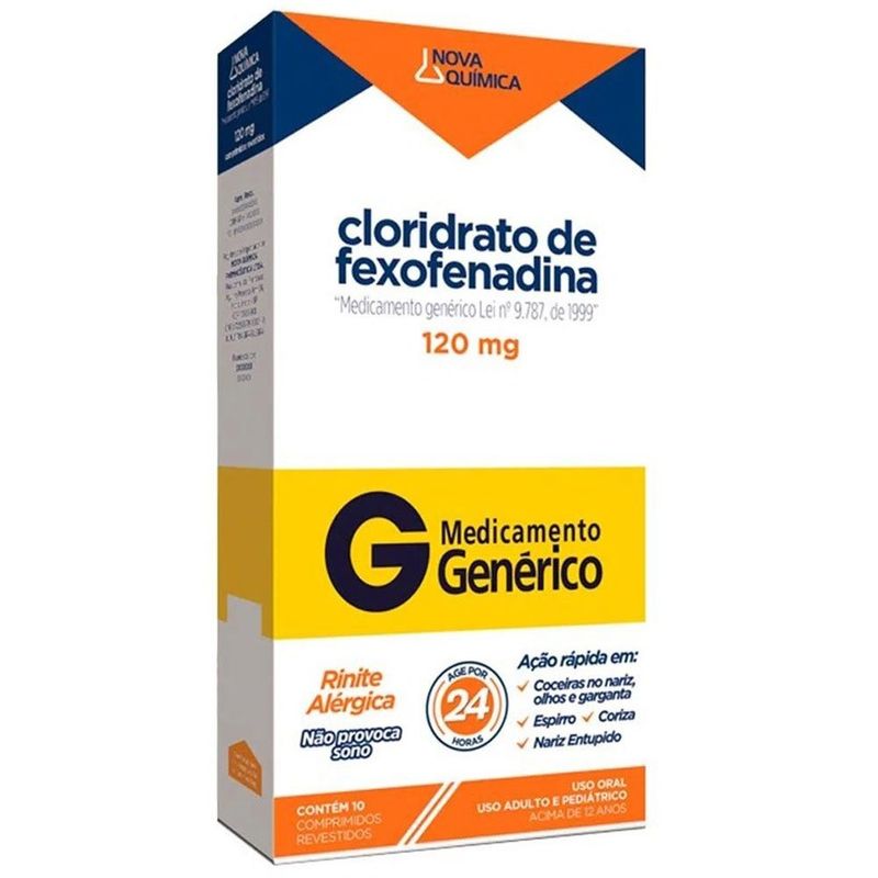 cloridrato de fexofenadina 120mg 10 comprimidos revestidos nova química