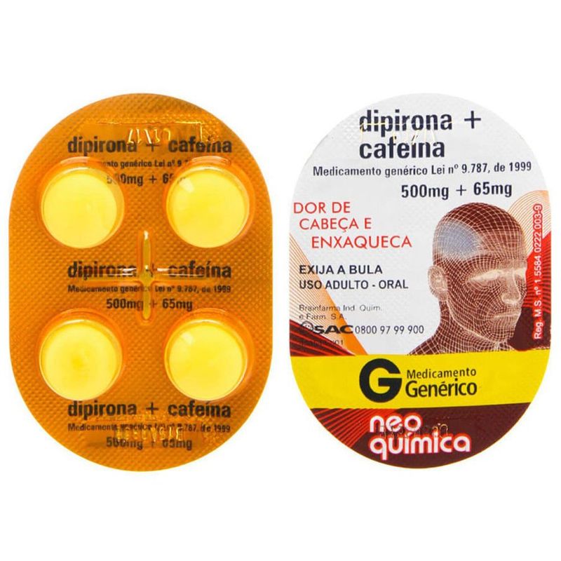 dipirona 500mg + cafeína 65mg 4 comprimidos neo química