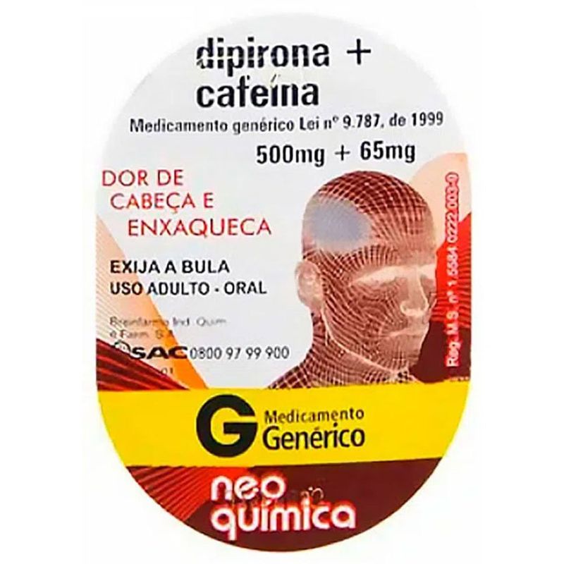 dipirona 500mg + cafeína 65mg 4 comprimidos neo química