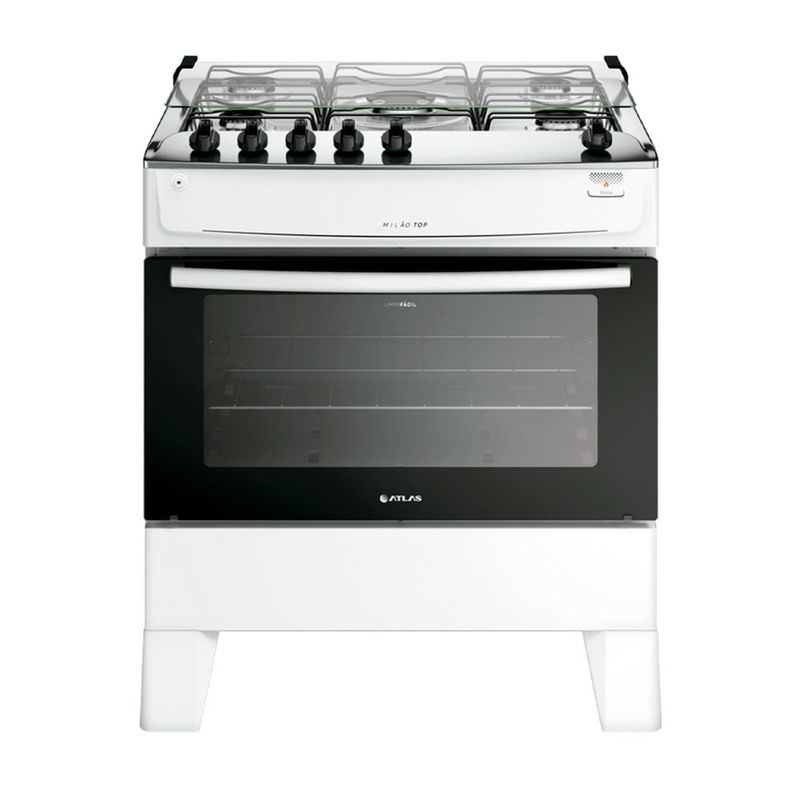 fogão 5 bocas atlas milão top com mesa de inox bivolt branco 300001774
