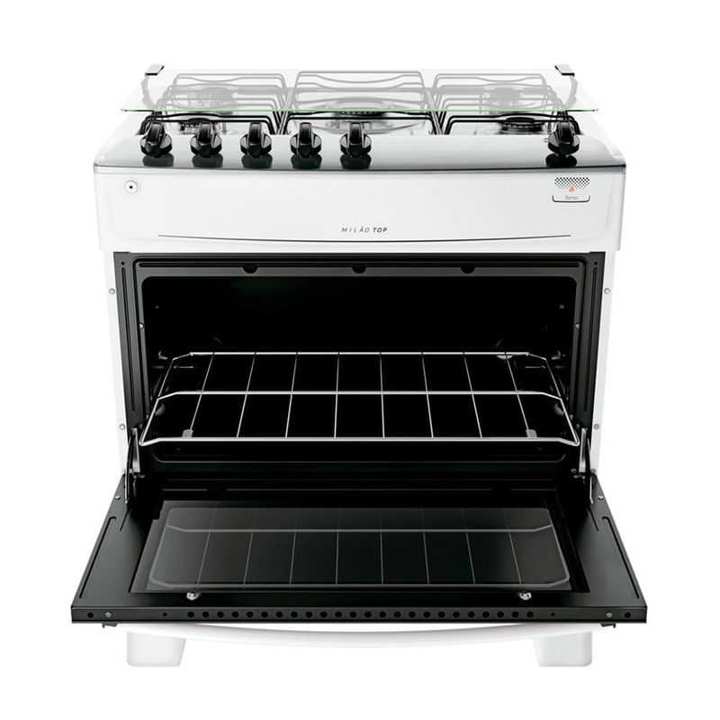 fogão 5 bocas atlas milão top com mesa de inox bivolt branco 300001774