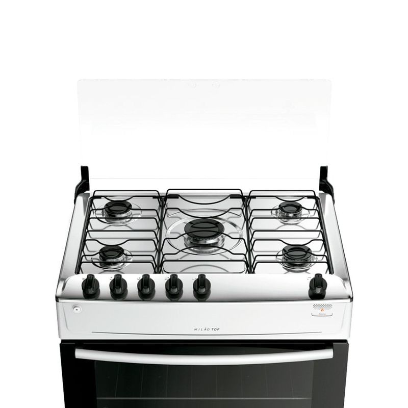 fogão 5 bocas atlas milão top com mesa de inox bivolt branco 300001774