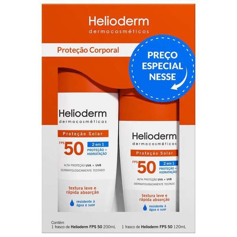 kit protetor solar corporal helioderm fps50 200ml+120ml