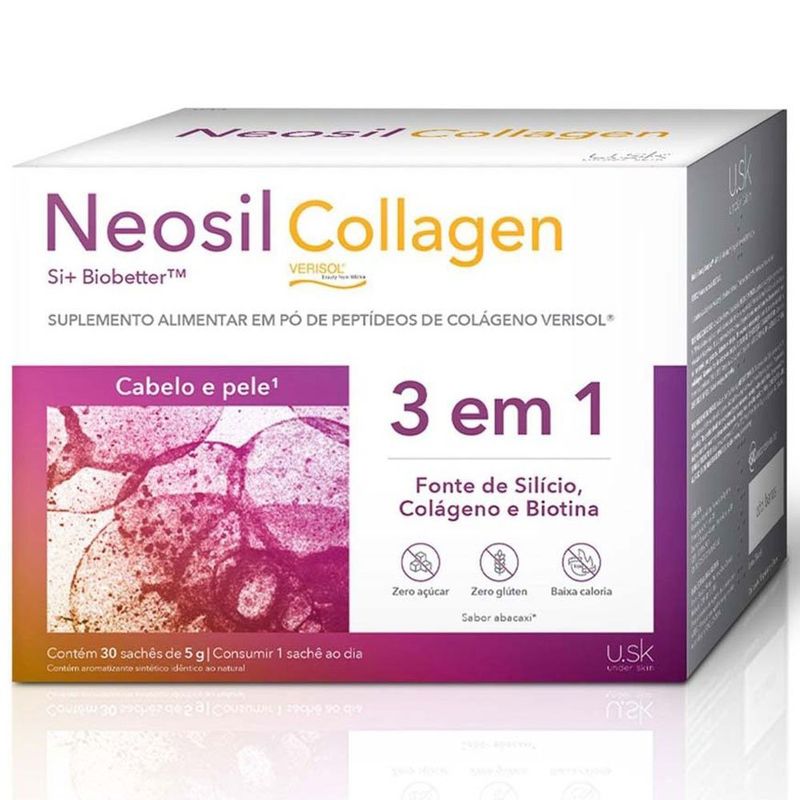 colágeno neosil collagen 30 sachês para cabelos unhas e pele sabor abacaxi