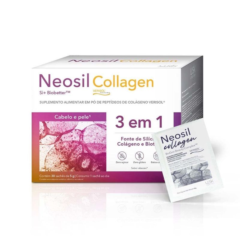 colágeno neosil collagen 30 sachês para cabelos unhas e pele sabor abacaxi