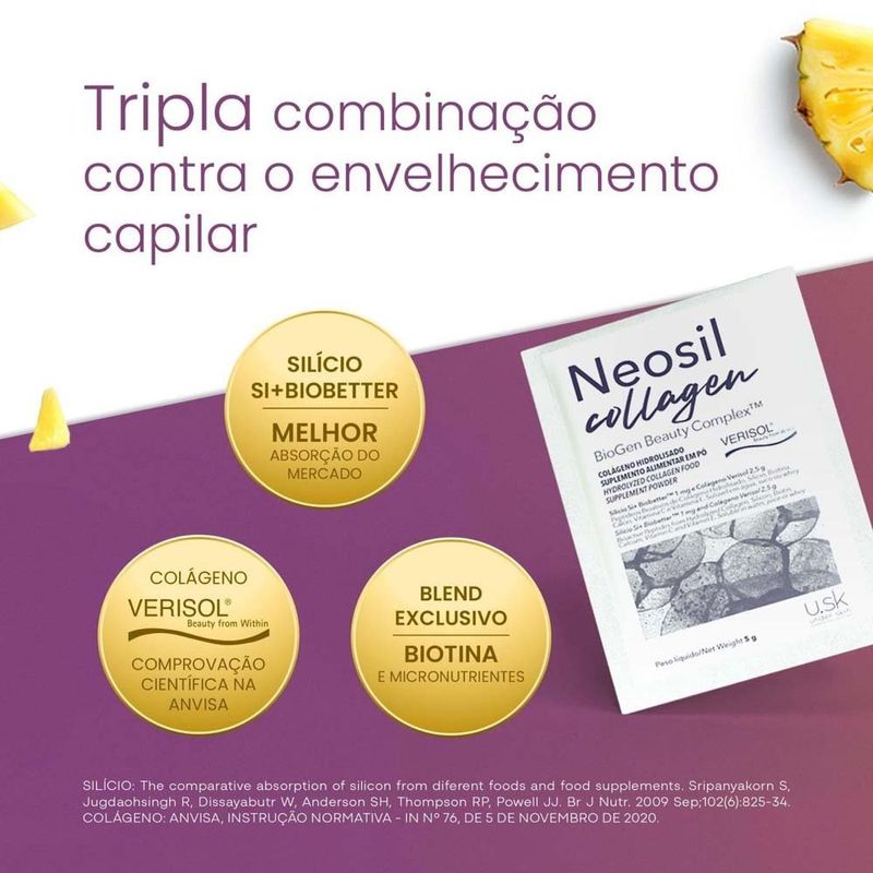 colágeno neosil collagen 30 sachês para cabelos unhas e pele sabor abacaxi