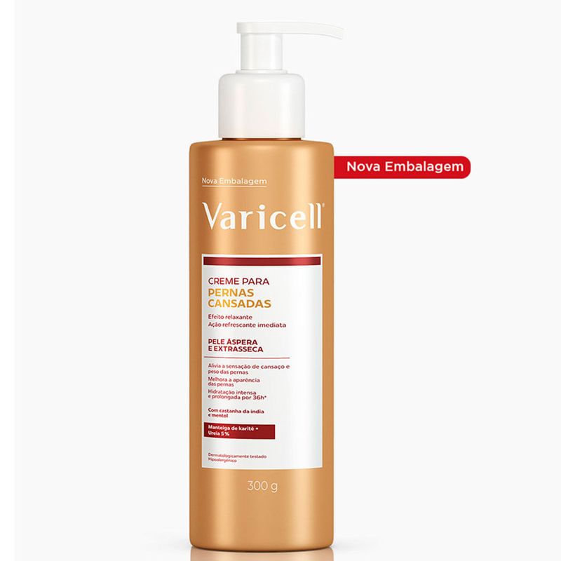 creme para pernas cansadas varicell pele áspera e extrasseca 300g