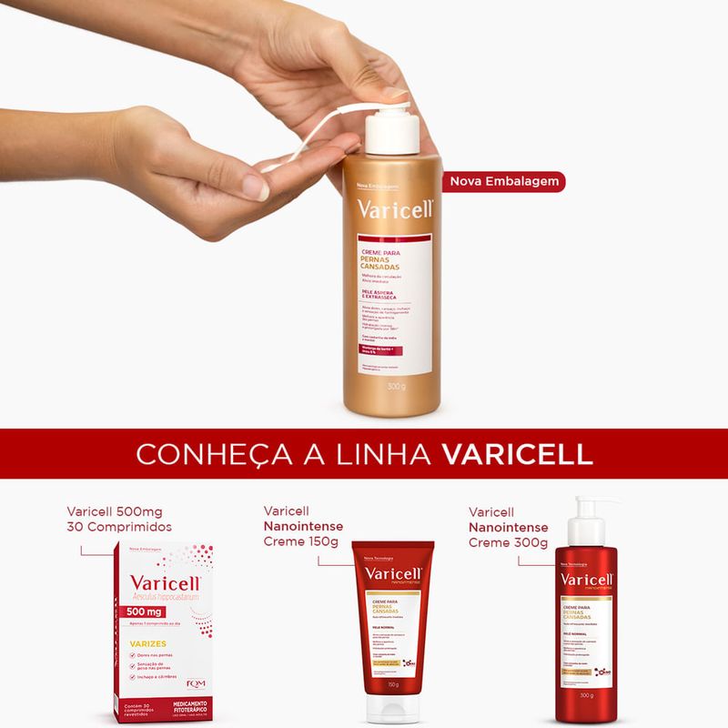 creme para pernas cansadas varicell pele áspera e extrasseca 300g