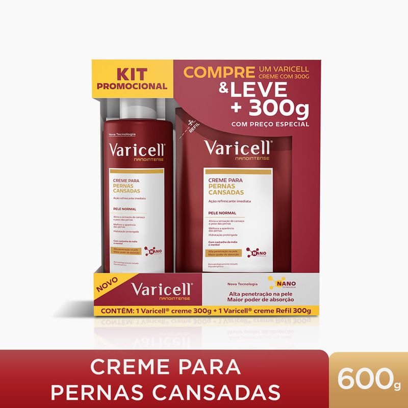 kit varicell creme para pernas cansadas pele normal 300g + refil 300g fqm
