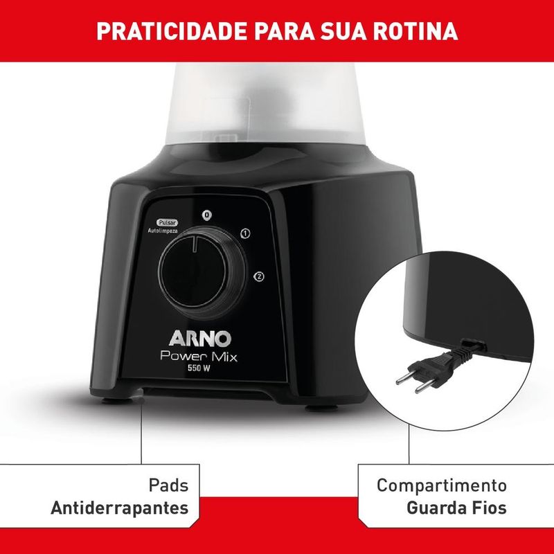 liquidificador arno power mix 2l 550w 127v preto