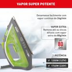 ferro de passar a vapor arno ecogliss 1200w, 127v verde - fec1