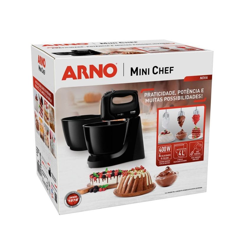 Batedeira Planetária Arno Mini Chef 4L Preto