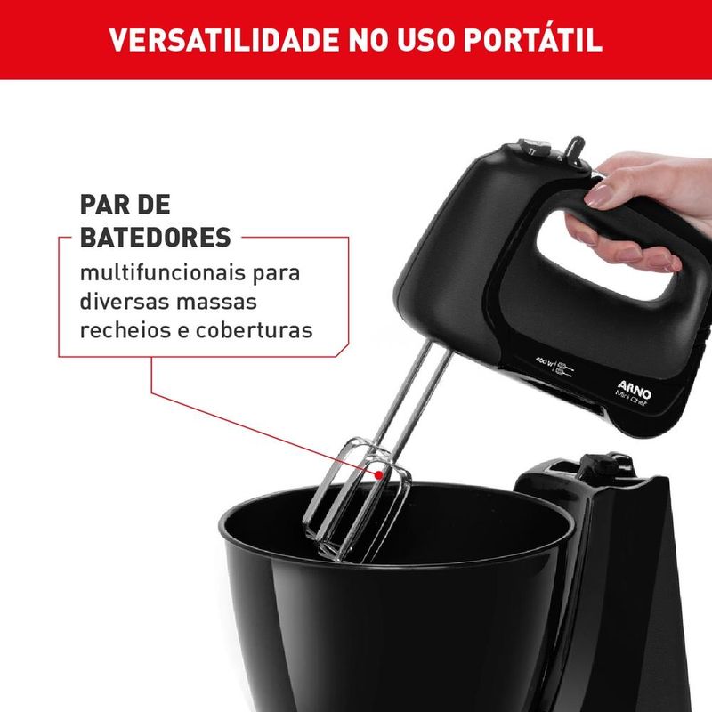 Batedeira Planetária Arno Mini Chef 4L Preto