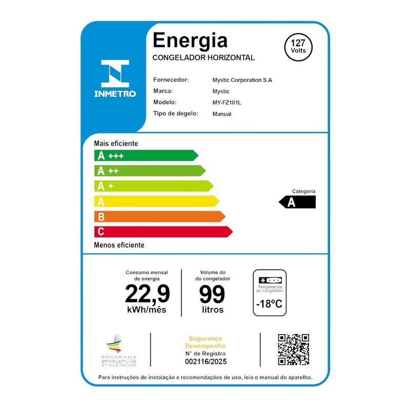 freezer horizontal mystic 99 litros 127v branco my-fz101l (mp)