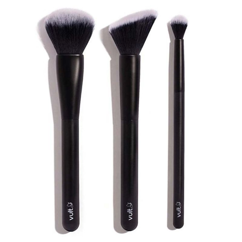 kit 3 pincéis de maquiagem vult mega multifuncionais