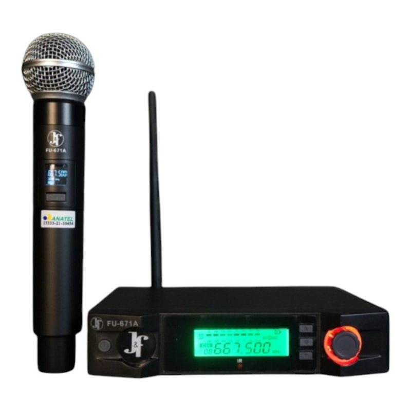 microfone j&f sem fio uhf painel digital fu-671a (mp)
