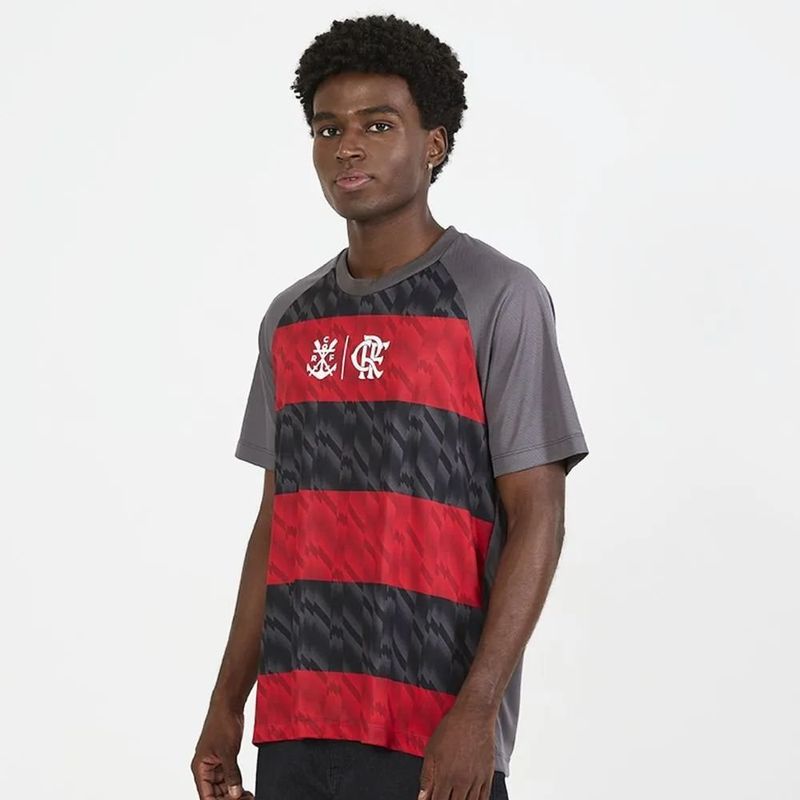 camisa masculina flamengo m braziline harmonia cinza e vermelho (mp)