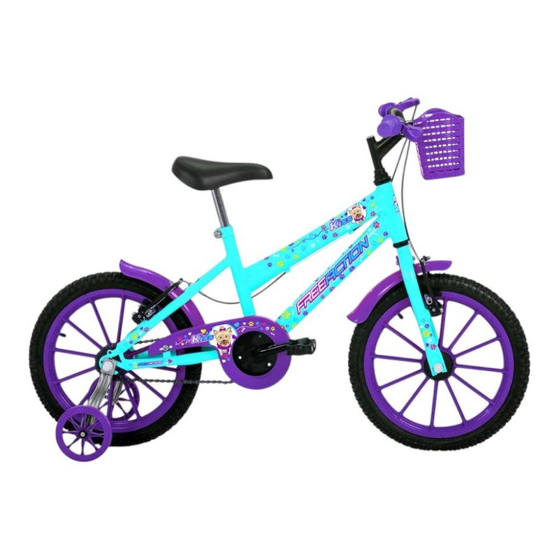 Bicicleta Aro 16 10V Kiss com Cesta Verde Tiffany