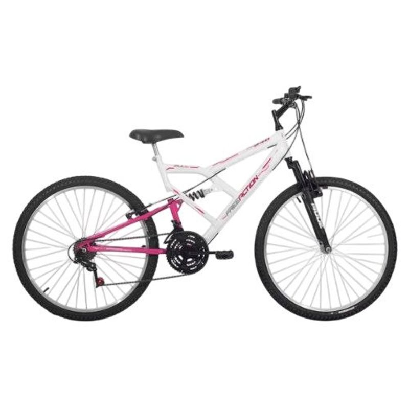 bicicleta free action fa240 aro 26 18v branco e rosa (mp)