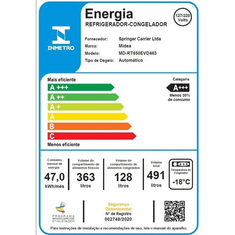 geladeira midea inverter frost free duplex 491 litros inox md-rt650evk463