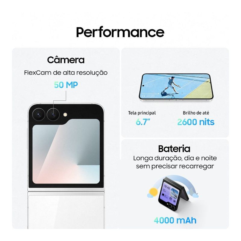 smartphone samsung z flip 7 fe tela 6,7" amoled 8gb ram 256gb preto