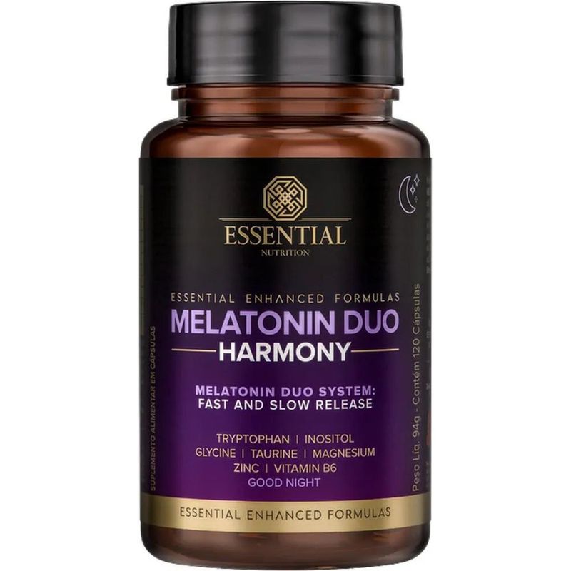 melatonin duo harmony melatonina + triptofano essential nutrition 120 cápsulas