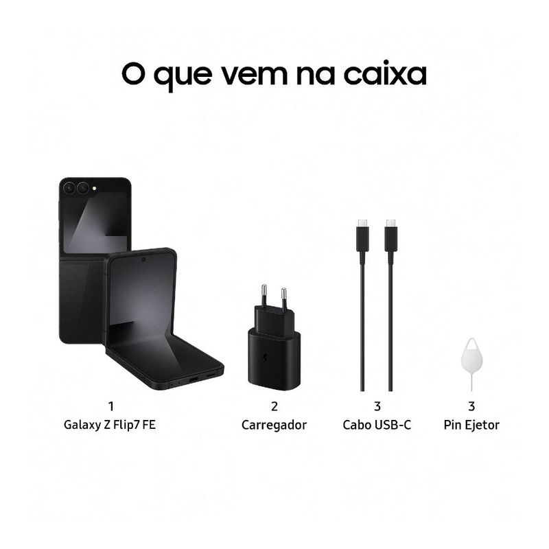 smartphone samsung z flip 7 fe tela 6,7" amoled 8gb ram 256gb preto