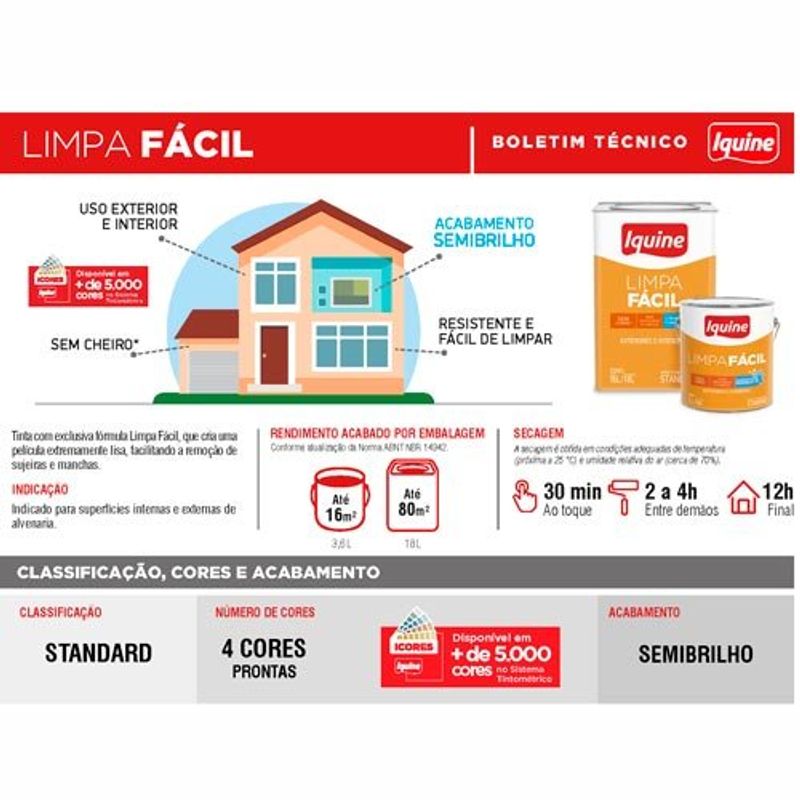 tinta acrilica iquine standard semibrilho 3,2l limpa fácil 015 areia (mp)