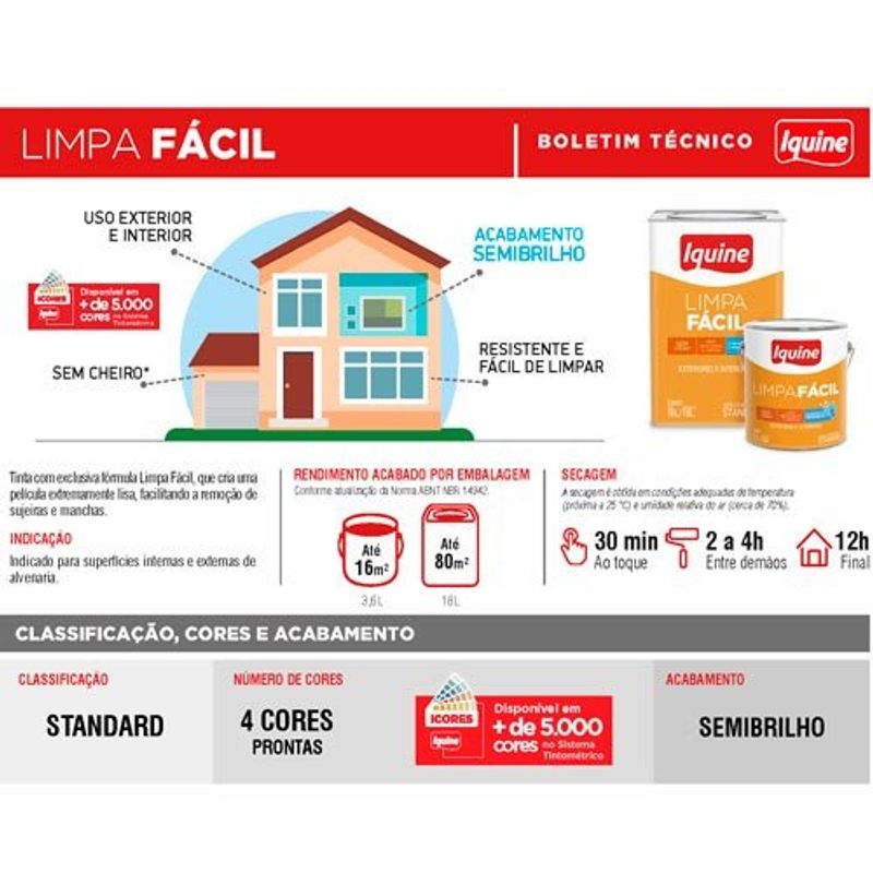 tinta acrilica iquine standard semibrilho 3,2l limpa fácil 1794 caranguejo (mp)