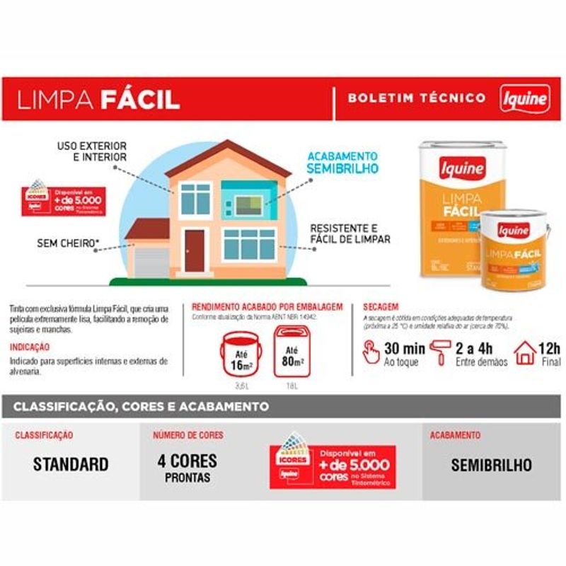 tinta acrilica iquine standard semibrilho 3,2l limpa fácil 1115 maçaranduba (mp)