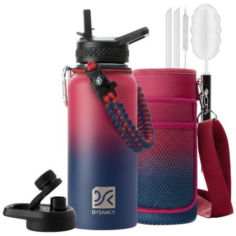 garrafa térmica dysanky 946ml com acessórios de limpeza vermelho e azul a-bi