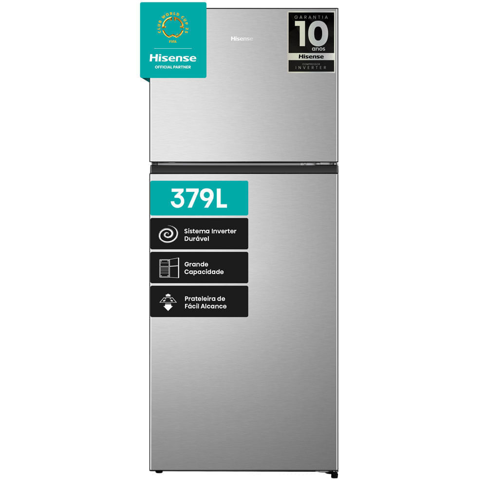 Geladeira/refrigerador 379 Litros 2 Portas Inox Top Freezer - Hisense - 110v - Rt3n375nac31