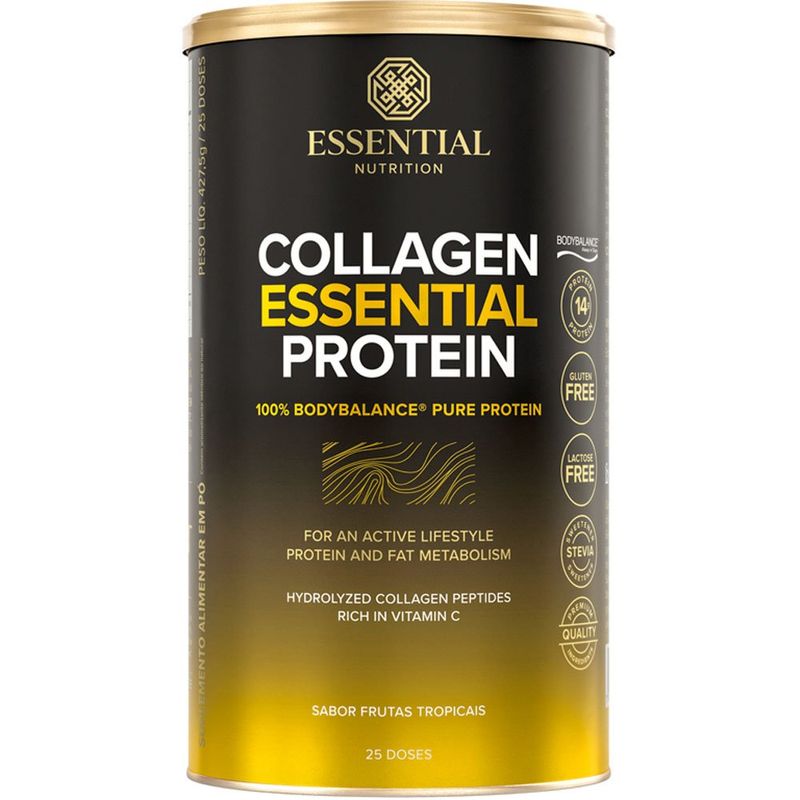 collagen essential protein essential nutrition sabor frutas tropicais 427,5g