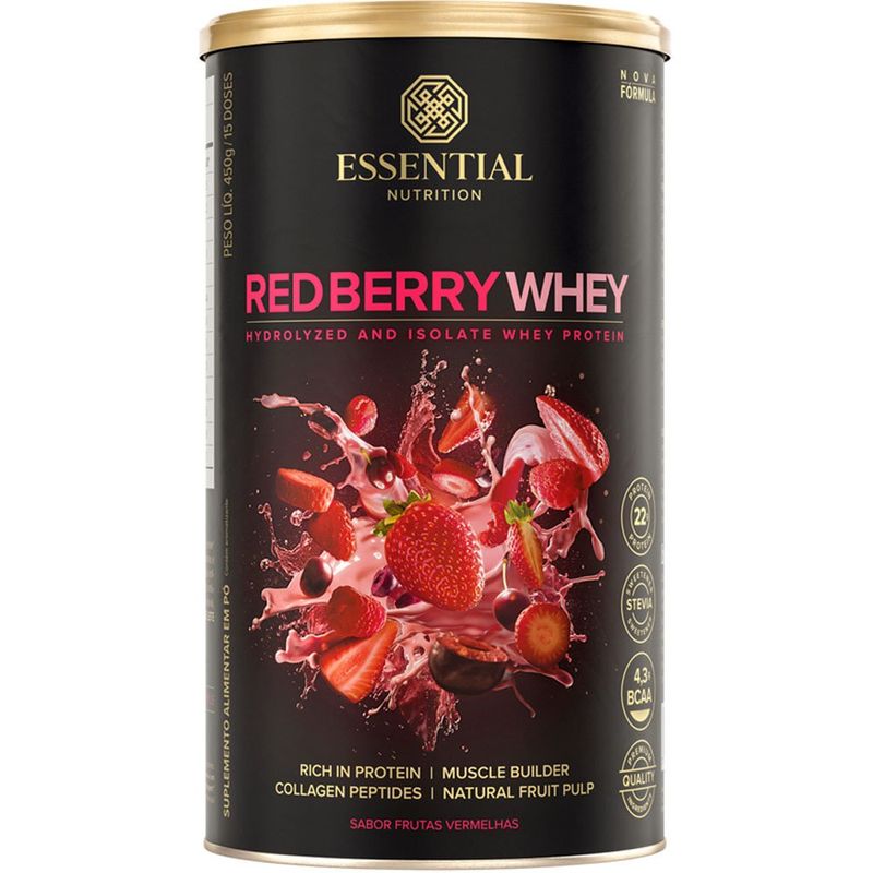 red berry whey essential nutrition sabor frutas vermelhas 450g