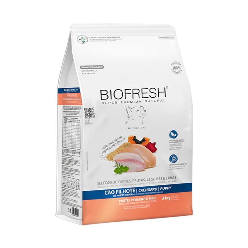 ração biofresh cães filhotes raças pequenas e mini mix de carnes 1kg (mp)