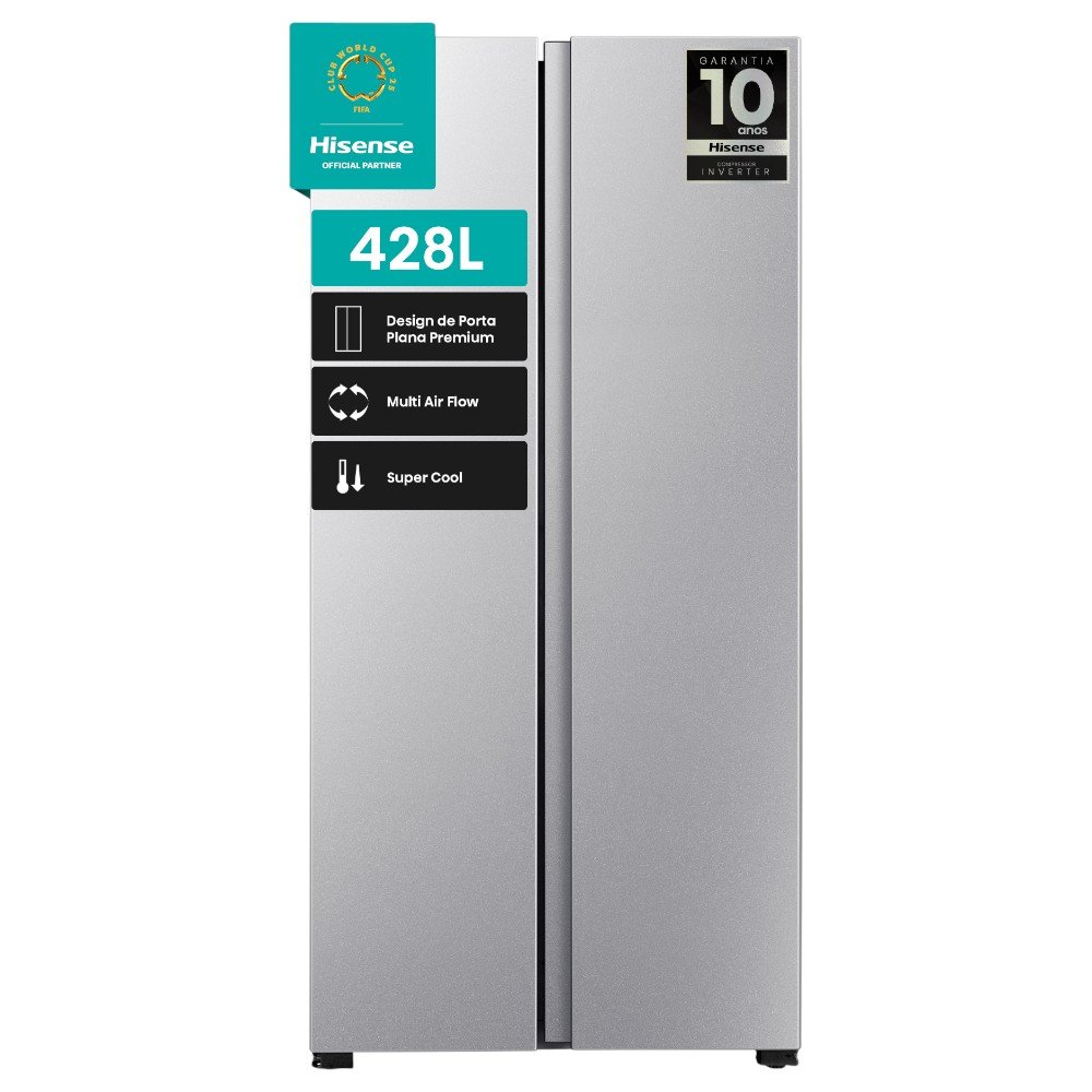 Geladeira/refrigerador 428 Litros 2 Portas Inox Side By Side - Hisense - 110v - Rs3p428