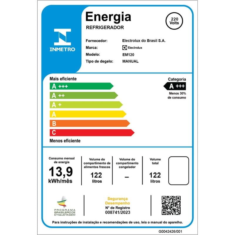 frigobar electrolux 122 litros efficient controle de temperatura 220v branco em120