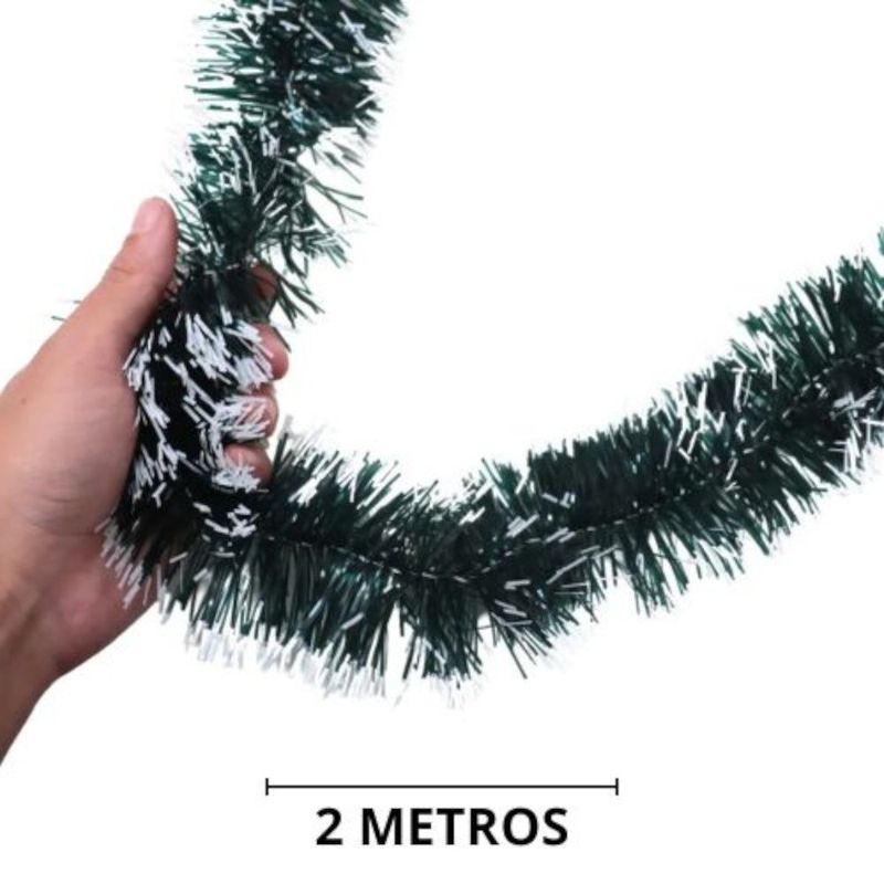 enfeite festão bela flor verde nevado 9x200cm 60873 (mp)