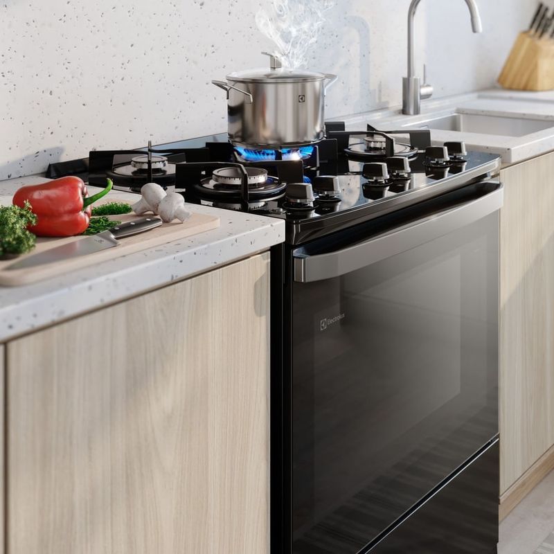 fogão 5 bocas electrolux efficient com mesa de vidro preto fe5gb