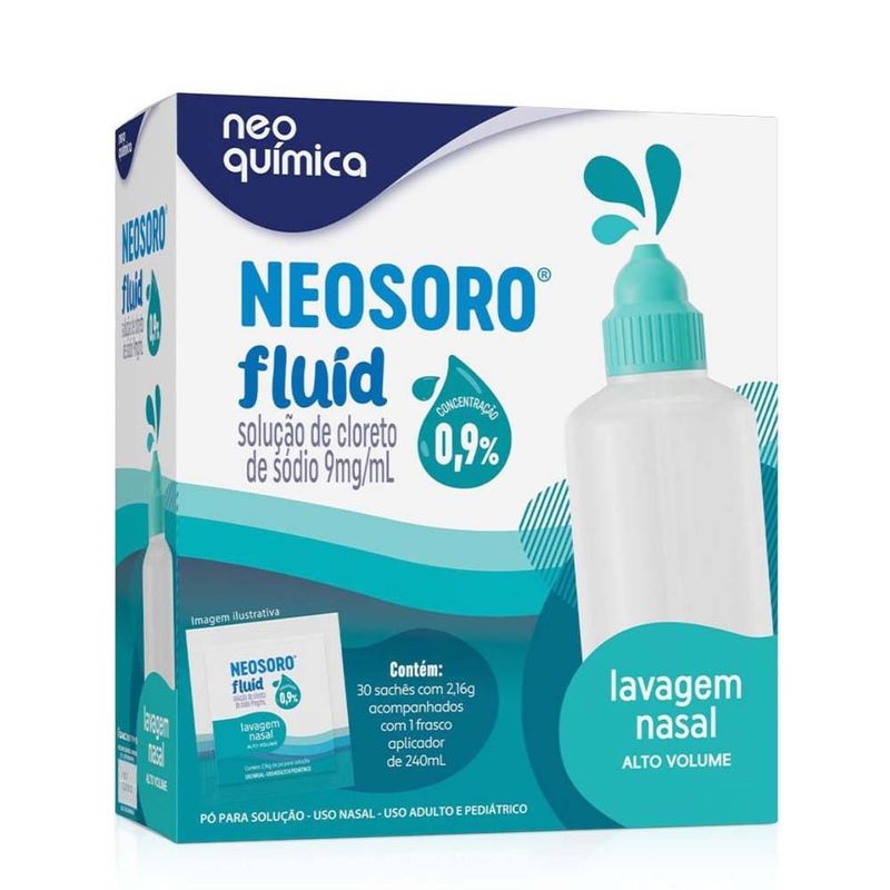 neosoro fluid alto volume 0,9% para solução nasal 30 sachês e frasco aplicador 240ml neo quimica