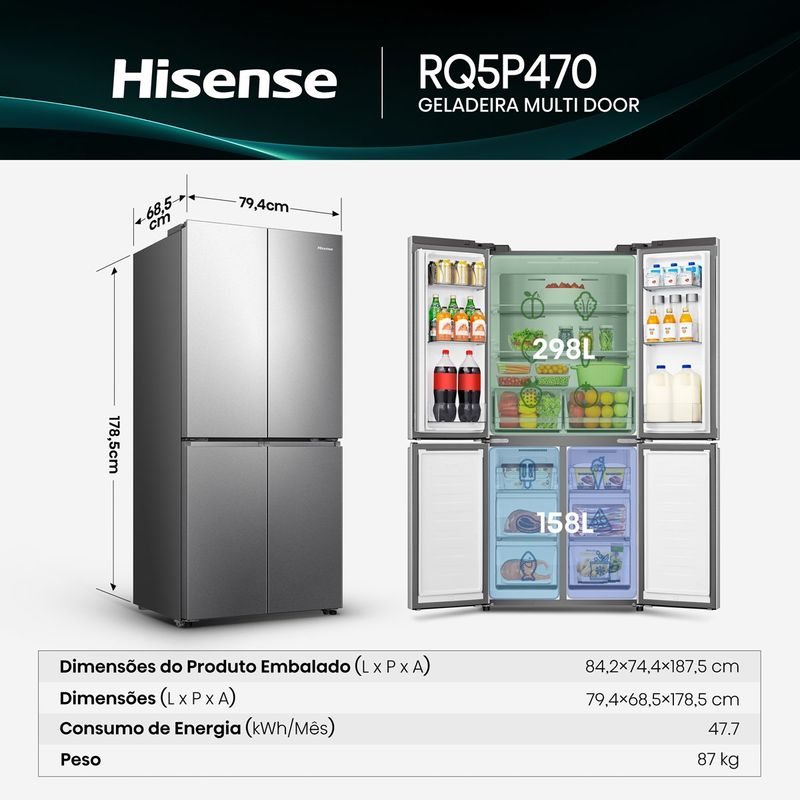geladeira hisense inverter frost free 456 litros 127v inox rq5p470sei31